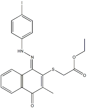 [[[1,4-ジヒドロ-1-[[[4-ヨードフェニル]アミノ]イミノ]-3-メチル-4-オキソナフタレン]-2-イル]チオ]酢酸エチル 化学構造式