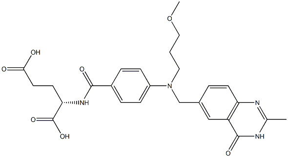 (2S)-2-[4-[N-[(3,4-ジヒドロ-2-メチル-4-オキソキナゾリン)-6-イルメチル]-N-(3-メトキシプロピル)アミノ]ベンゾイルアミノ]グルタル酸 化学構造式