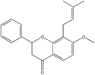 2,3-ジヒドロ-8-(3-メチル-2-ブテニル)-7-メトキシ-2-フェニル-4H-1-ベンゾピラン-4-オン 化学構造式