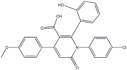 1-(4-クロロフェニル)-6-(2-ヒドロキシフェニル)-4-(4-メトキシフェニル)-2-オキソ-1,2-ジヒドロピリジン-5-カルボン酸 化学構造式