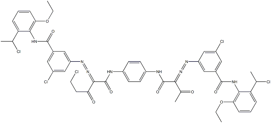 3,3'-[2-(クロロメチル)-1,4-フェニレンビス[イミノカルボニル(アセチルメチレン)アゾ]]ビス[N-[2-(1-クロロエチル)-6-エトキシフェニル]-5-クロロベンズアミド] 化学構造式