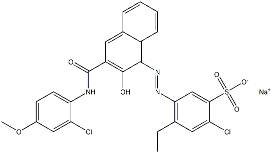 2-クロロ-4-エチル-5-[[3-[[(2-クロロ-4-メトキシフェニル)アミノ]カルボニル]-2-ヒドロキシ-1-ナフチル]アゾ]ベンゼンスルホン酸ナトリウム 化学構造式