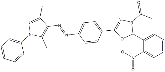 4-Acetyl-5-(2-nitrophenyl)-4,5-dihydro-2-[4-[(3,5-dimethyl-1-phenyl-1H-pyrazol-4-yl)azo]phenyl]-1,3,4-oxadiazole,,结构式