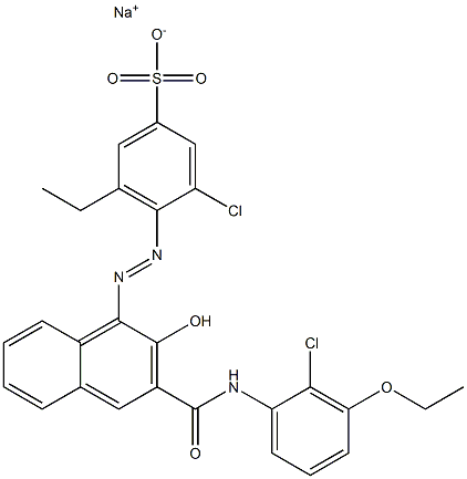 3-Chloro-5-ethyl-4-[[3-[[(2-chloro-3-ethoxyphenyl)amino]carbonyl]-2-hydroxy-1-naphtyl]azo]benzenesulfonic acid sodium salt Struktur