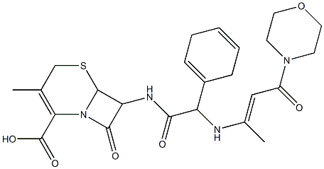 3-メチル-7-[2-(1-メチル-3-モルホリノ-3-オキソ-1-プロペニルアミノ)-2-(1,4-シクロヘキサジエニル)アセチルアミノ]-8-オキソ-5-チア-1-アザビシクロ[4.2.0]オクタ-2-エン-2-カルボン酸 化学構造式