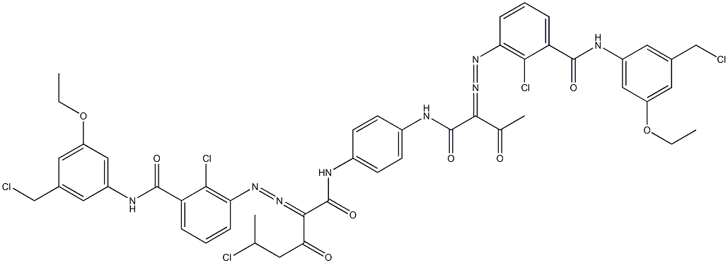 3,3'-[2-(1-クロロエチル)-1,4-フェニレンビス[イミノカルボニル(アセチルメチレン)アゾ]]ビス[N-[3-(クロロメチル)-5-エトキシフェニル]-2-クロロベンズアミド] 化学構造式