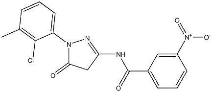 1-(2-クロロ-3-メチルフェニル)-3-(3-ニトロベンゾイルアミノ)-5(4H)-ピラゾロン 化学構造式