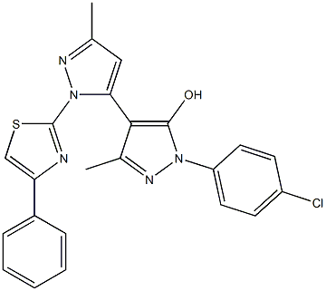 1-(4-クロロフェニル)-1'-(4-フェニル-2-チアゾリル)-3,3'-ジメチル-5-ヒドロキシ-4,5'-ビ[1H-ピラゾール] 化学構造式