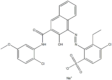 4-クロロ-3-エチル-2-[[3-[[(2-クロロ-5-メトキシフェニル)アミノ]カルボニル]-2-ヒドロキシ-1-ナフチル]アゾ]ベンゼンスルホン酸ナトリウム 化学構造式