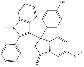 6-(Dimethylamino)-3-(4-hydroxyphenyl)-3-(1-methyl-2-phenyl-1H-indol-3-yl)isobenzofuran-1(3H)-one Struktur