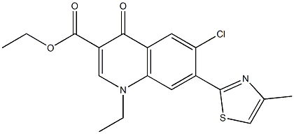 1,4-ジヒドロ-1-エチル-4-オキソ-6-クロロ-7-(4-メチルチアゾール-2-イル)キノリン-3-カルボン酸エチル 化学構造式