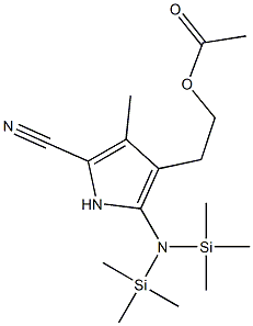 5-[Bis(trimethylsilyl)amino]-4-(2-acetyloxyethyl)-3-methyl-1H-pyrrole-2-carbonitrile,,结构式