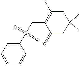 3,5,5-トリメチル-2-[(フェニルスルホニル)メチル]-2-シクロヘキセン-1-オン 化学構造式