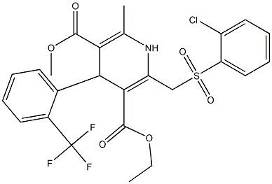 1,4-ジヒドロ-4-(2-トリフルオロメチルフェニル)-6-メチル-2-[(2-クロロフェニルスルホニル)メチル]ピリジン-3,5-ジカルボン酸3-エチル5-メチル 化学構造式