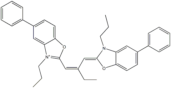 5-Phenyl-2-[2-[(5-phenyl-3-propylbenzoxazol-2(3H)-ylidene)methyl]-1-butenyl]-3-propylbenzoxazol-3-ium Struktur