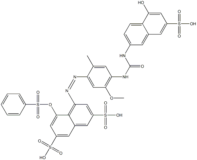 4-[[4-[[[(5-ヒドロキシ-7-スルホ-2-ナフタレニル)アミノ]カルボニル]アミノ]-5-メトキシ-2-メチルフェニル]アゾ]-5-[(フェニルスルホニル)オキシ]-2,7-ナフタレンジスルホン酸 化学構造式