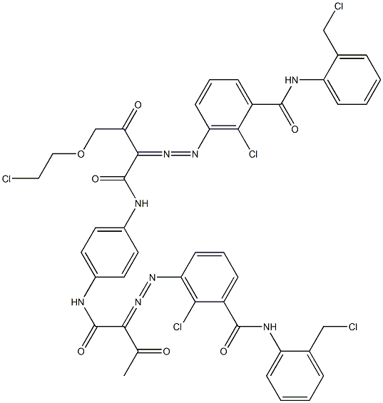 3,3'-[2-[(2-クロロエチル)オキシ]-1,4-フェニレンビス[イミノカルボニル(アセチルメチレン)アゾ]]ビス[N-[2-(クロロメチル)フェニル]-2-クロロベンズアミド] 化学構造式