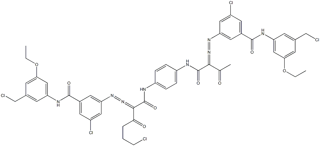 3,3'-[2-(2-Chloroethyl)-1,4-phenylenebis[iminocarbonyl(acetylmethylene)azo]]bis[N-[3-(chloromethyl)-5-ethoxyphenyl]-5-chlorobenzamide],,结构式