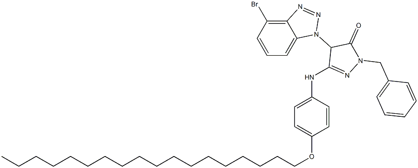 1-ベンジル-3-(4-オクタデシルオキシアニリノ)-4-(ブロモ-1-ベンゾトリアゾリル)-5-オキソ-2-ピラゾリン 化学構造式