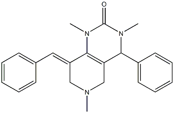 8-Benzylidene-3,4,5,6,7,8-hexahydro-6-methyl-4-phenyl-1-methyl-3-methylpyrido[4,3-d]pyrimidin-2(1H)-one Struktur