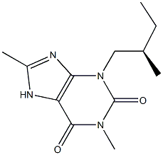 3,7-ジヒドロ-1,8-ジメチル-3-[(R)-2-メチルブチル]-1H-プリン-2,6-ジオン 化学構造式