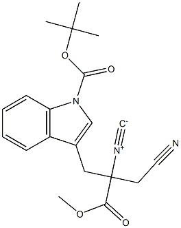 3-(1-tert-Butyloxycarbonyl-1H-indol-3-yl)-2-cyanomethyl-2-isocyanopropionic acid methyl ester,,结构式