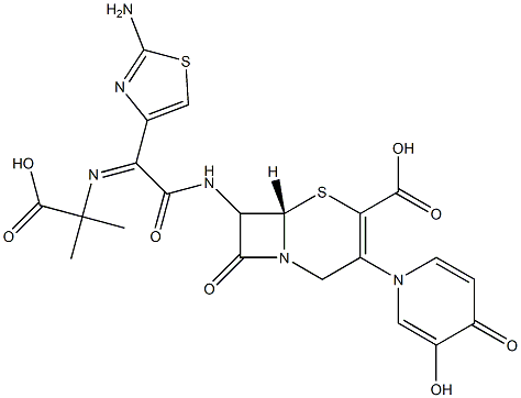 7-[(Z)-2-(2-Aminothiazol-4-yl)-2-[(1-methyl-1-carboxyethyl)imino]acetylamino]-3-[(3-hydroxy-1,4-dihydro-4-oxopyridin)-1-yl]cepham-3-ene-4-carboxylic acid 结构式