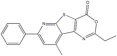 2-エチル-9-メチル-7-フェニル-4H-ピリド[3',2':4,5]チエノ[3,2-d][1,3]オキサジン-4-オン 化学構造式