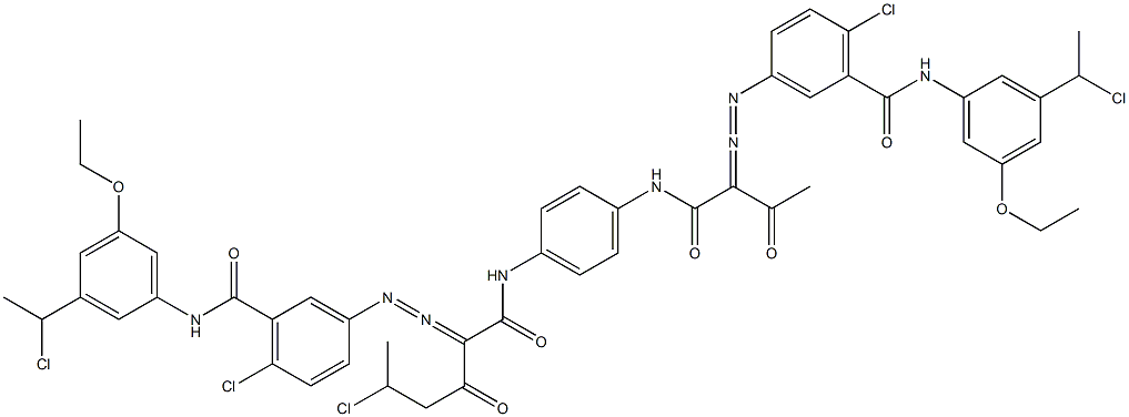 3,3'-[2-(1-Chloroethyl)-1,4-phenylenebis[iminocarbonyl(acetylmethylene)azo]]bis[N-[3-(1-chloroethyl)-5-ethoxyphenyl]-6-chlorobenzamide],,结构式