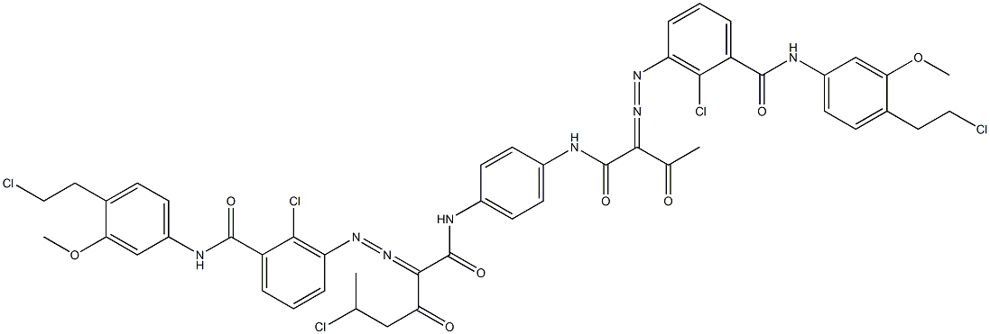 3,3'-[2-(1-Chloroethyl)-1,4-phenylenebis[iminocarbonyl(acetylmethylene)azo]]bis[N-[4-(2-chloroethyl)-3-methoxyphenyl]-2-chlorobenzamide],,结构式