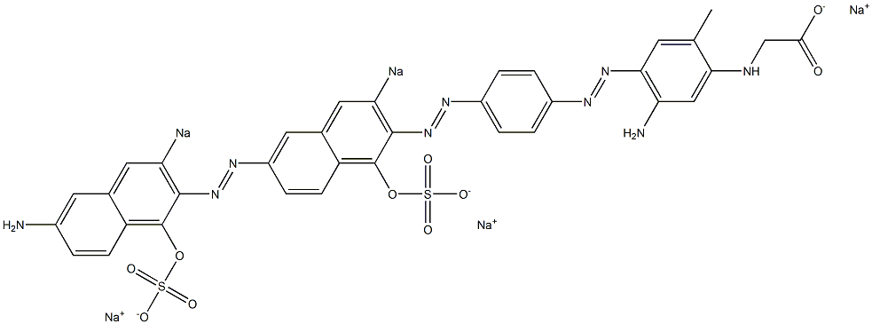 N-[5-アミノ-4-[[4-[[6-[(6-アミノ-1-ヒドロキシ-3-ソジオスルホ-2-ナフタレニル)アゾ]-1-ヒドロキシ-3-ソジオスルホ-2-ナフタレニル]アゾ]フェニル]アゾ]-2-メチルフェニル]グリシンナトリウム 化学構造式