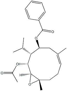 (1S,2R,3R,4S,6E,10S)-6,10-Dimethyl-3-(1-methylethyl)-11-oxabicyclo[8.1.0]undec-6-ene-2,4-diol 2-acetate 4-benzoate Structure