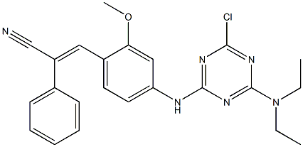 2-フェニル-3-[2-メトキシ-4-(6-ジエチルアミノ-4-クロロ-1,3,5-トリアジン-2-イルアミノ)フェニル]アクリロニトリル 化学構造式