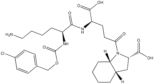 (2S,3aS,7aS)-Octahydro-1-[(4R)-4-[[(2S)-6-amino-2-[(4-chlorobenzyloxy)carbonylamino]hexanoyl]amino]-4-carboxybutyryl]-1H-indole-2-carboxylic acid Structure