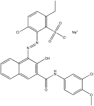 3-Chloro-6-ethyl-2-[[3-[[(3-chloro-4-methoxyphenyl)amino]carbonyl]-2-hydroxy-1-naphtyl]azo]benzenesulfonic acid sodium salt,,结构式