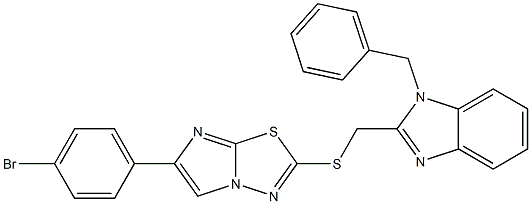 2-[(1-ベンジル-1H-ベンゾイミダゾール-2-イル)メチルチオ]-6-(4-ブロモフェニル)イミダゾ[2,1-b][1,3,4]チアジアゾール 化学構造式