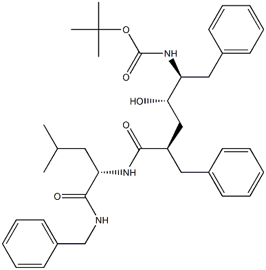 (2S)-2-[[(2R,4S,5S)-5-(tert-ブトキシカルボニルアミノ)-2-ベンジル-4-ヒドロキシ-6-フェニルヘキサノイル]アミノ]-N-ベンジル-4-メチルペンタンアミド 化学構造式