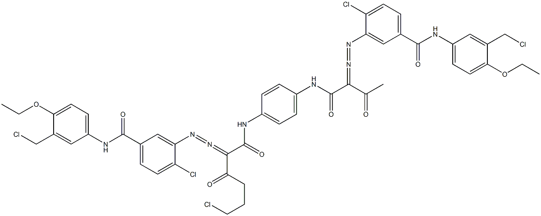 3,3'-[2-(2-Chloroethyl)-1,4-phenylenebis[iminocarbonyl(acetylmethylene)azo]]bis[N-[3-(chloromethyl)-4-ethoxyphenyl]-4-chlorobenzamide],,结构式