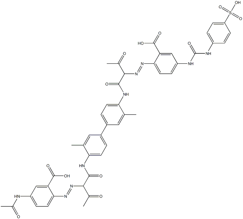 2-[[1-[[[4'-[[2-[[4-(Acetylamino)-2-carboxyphenyl]azo]-1,3-dioxobutyl]amino]-3,3'-dimethyl-1,1'-biphenyl-4-yl]amino]carbonyl]-2-oxopropyl]azo]-5-[[[(4-sulfophenyl)amino]carbonyl]amino]benzoic acid,,结构式