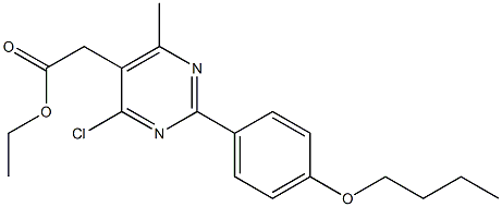 2-(p-Butoxyphenyl)-4-chloro-6-methyl-5-pyrimidineacetic acid ethyl ester Struktur