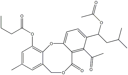  Butyric acid 4-acetyl-3-[1-(acetyloxy)-3-methylbutyl]-9-methyl-5-oxo-5H,7H-dibenzo[b,g][1,5]dioxocin-11-yl ester