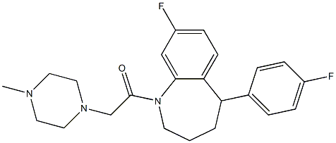 2,3,4,5-テトラヒドロ-8-フルオロ-5-(4-フルオロフェニル)-1-[(4-メチル-1-ピペラジニル)アセチル]-1H-1-ベンゾアゼピン 化学構造式