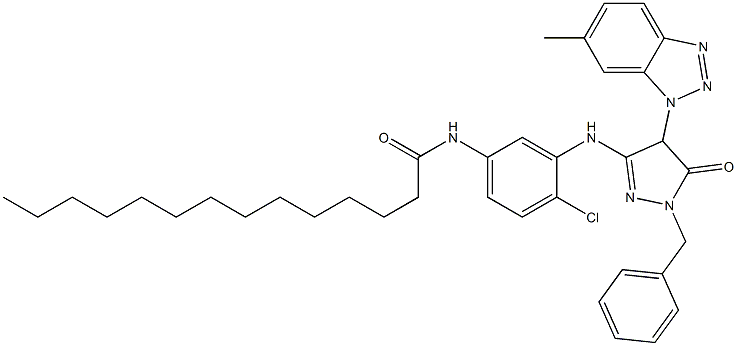 1-Benzyl-3-[2-chloro-5-(tetradecanoylamino)anilino]-4-(6-methyl-1H-benzotriazol-1-yl)-5(4H)-pyrazolone Structure