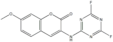 3-(4,6-ジフルオロ-1,3,5-トリアジン-2-イルアミノ)-7-メトキシクマリン 化学構造式