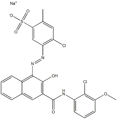 4-Chloro-2-methyl-5-[[3-[[(2-chloro-3-methoxyphenyl)amino]carbonyl]-2-hydroxy-1-naphtyl]azo]benzenesulfonic acid sodium salt,,结构式