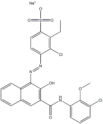 3-クロロ-2-エチル-4-[[3-[[(3-クロロ-2-メトキシフェニル)アミノ]カルボニル]-2-ヒドロキシ-1-ナフチル]アゾ]ベンゼンスルホン酸ナトリウム 化学構造式