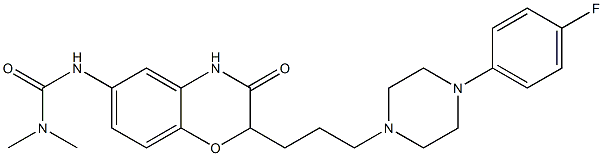2-[3-[4-(4-フルオロフェニル)ピペラジン-1-イル]プロピル]-6-[(ジメチルアミノカルボニル)アミノ]-2H-1,4-ベンゾオキサジン-3(4H)-オン 化学構造式