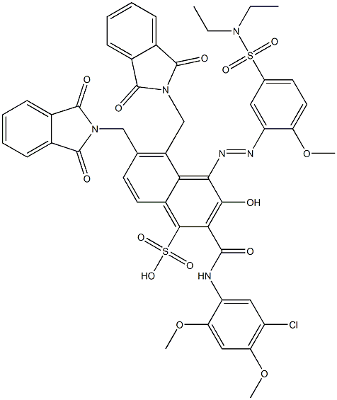 2-[(5-Chloro-2,4-dimethoxyphenyl)aminocarbonyl]-4-[5-[(diethylamino)sulfonyl]-2-methoxyphenylazo]-3-hydroxy-5,6-bis(phthalimidylmethyl)naphthalene-1-sulfonic acid,,结构式