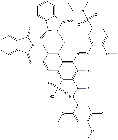 2-[(5-クロロ-2,4-ジメトキシフェニル)アミノカルボニル]-4-[5-[(ジエチルアミノ)スルホニル]-2-メトキシフェニルアゾ]-3-ヒドロキシ-5,6-ビス(フタルイミジルメチル)ナフタレン-1-スルホン酸 化学構造式