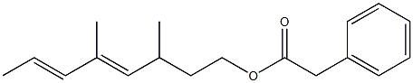 フェニル酢酸3,5-ジメチル-4,6-オクタジエニル 化学構造式